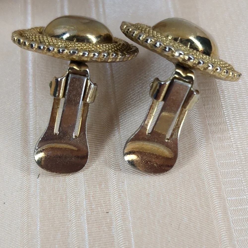 3/$15 Vintage 60s Gold Tone Mesh Button Earrings Round Mid Century Modern Style